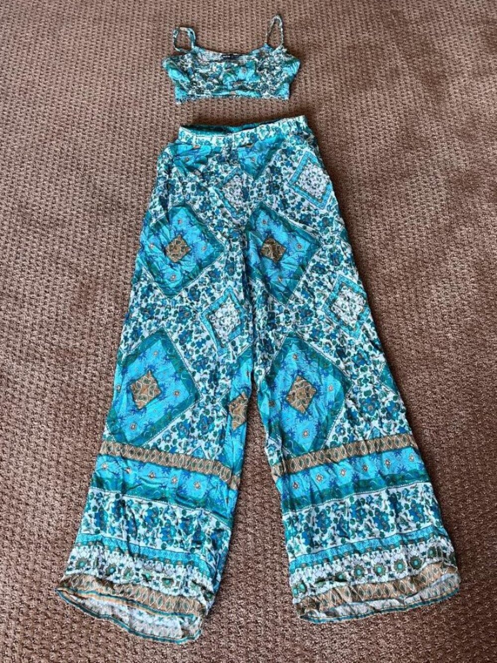 2 Pc Top & Wide Leg Pants Set Shein Women Teen Small Lightweight Vacation Resort
